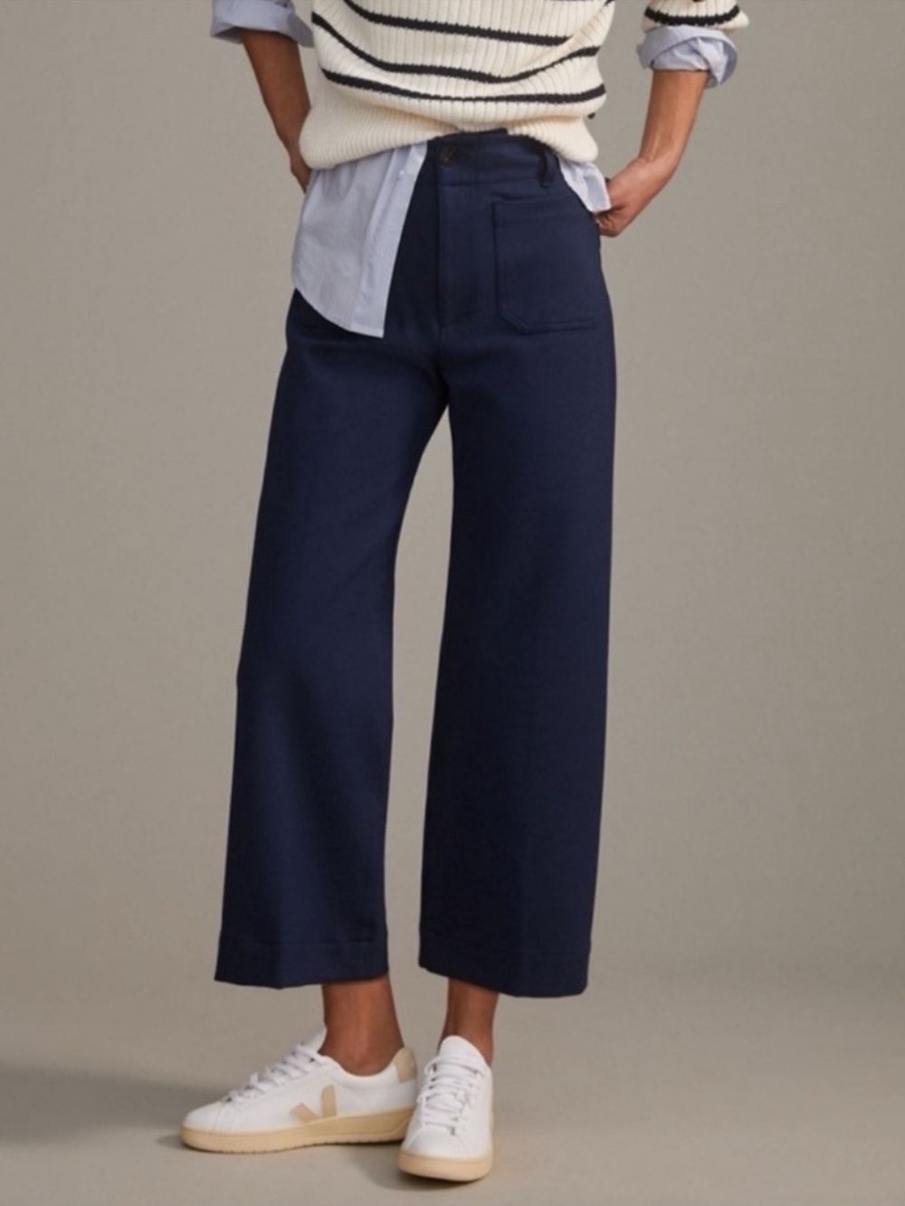 Anthropologie The Colette Ponte Crop Wide-Leg Pants in Navy Blue 29